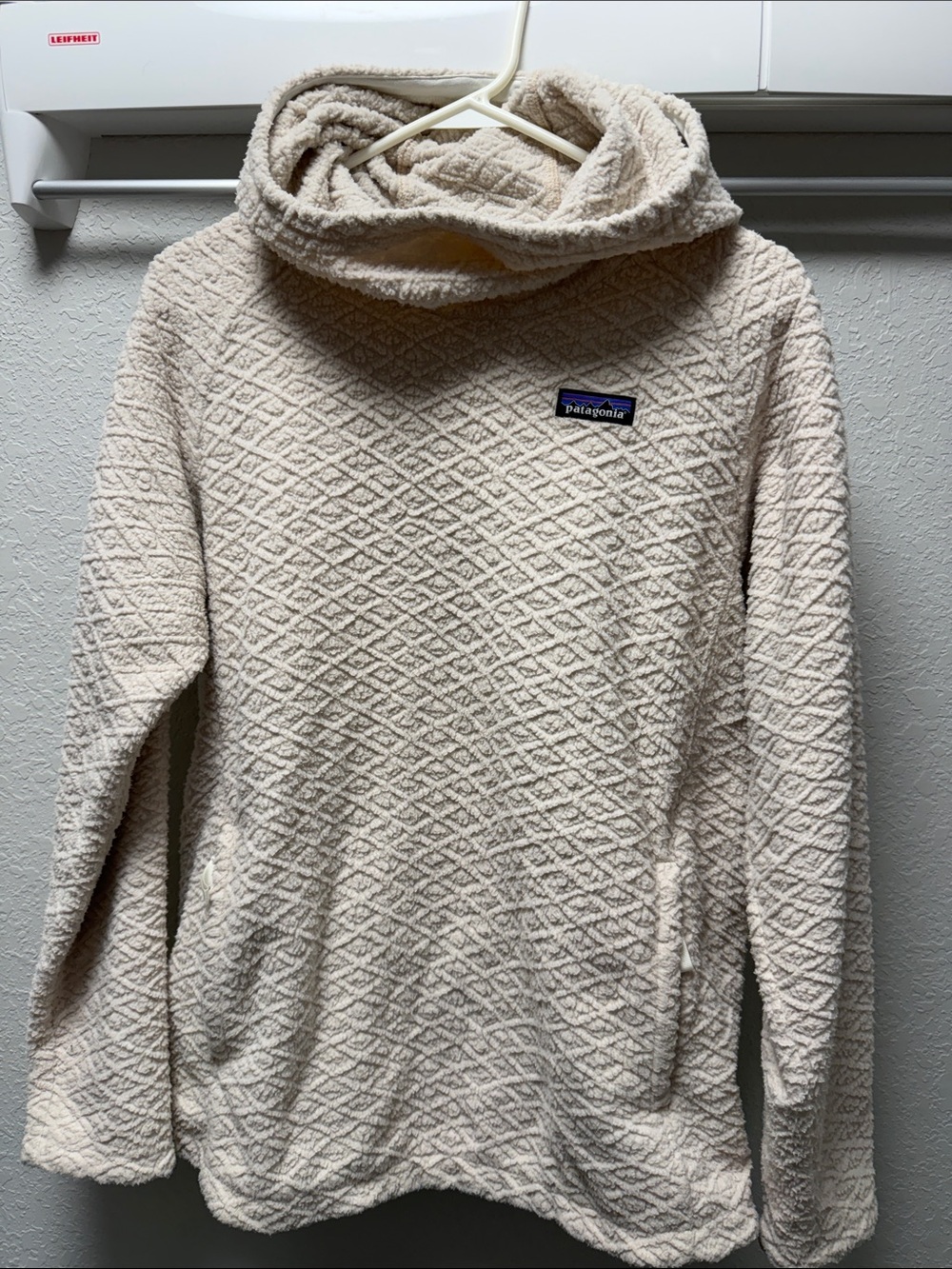 Patagonia Cream Quilted Sherpa Cowl Neck Pullover